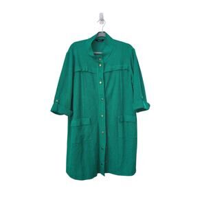 Misook Green Tunic Top Gold Snap Buttons Size XL
